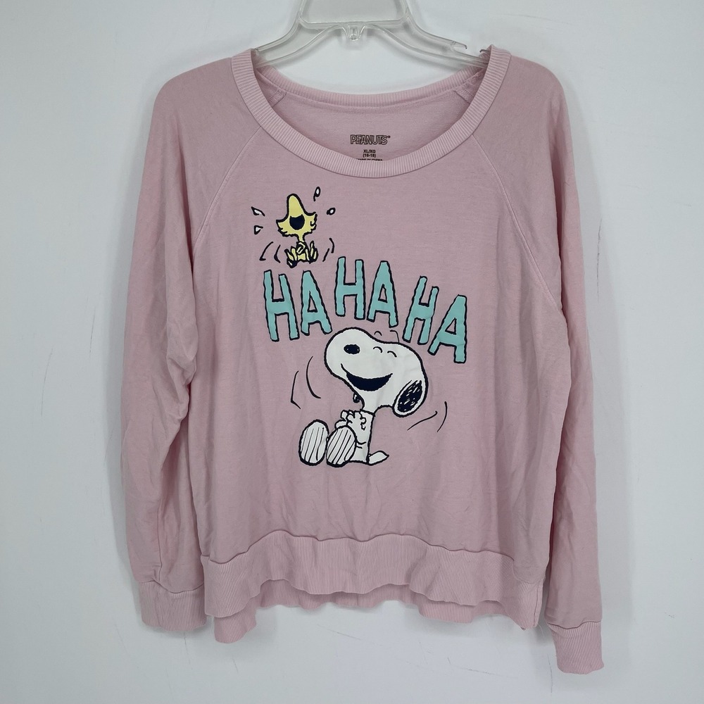 Peanuts Women's Pink Snoopy Woodstock Graphic French Terry Pajama Top Size XL